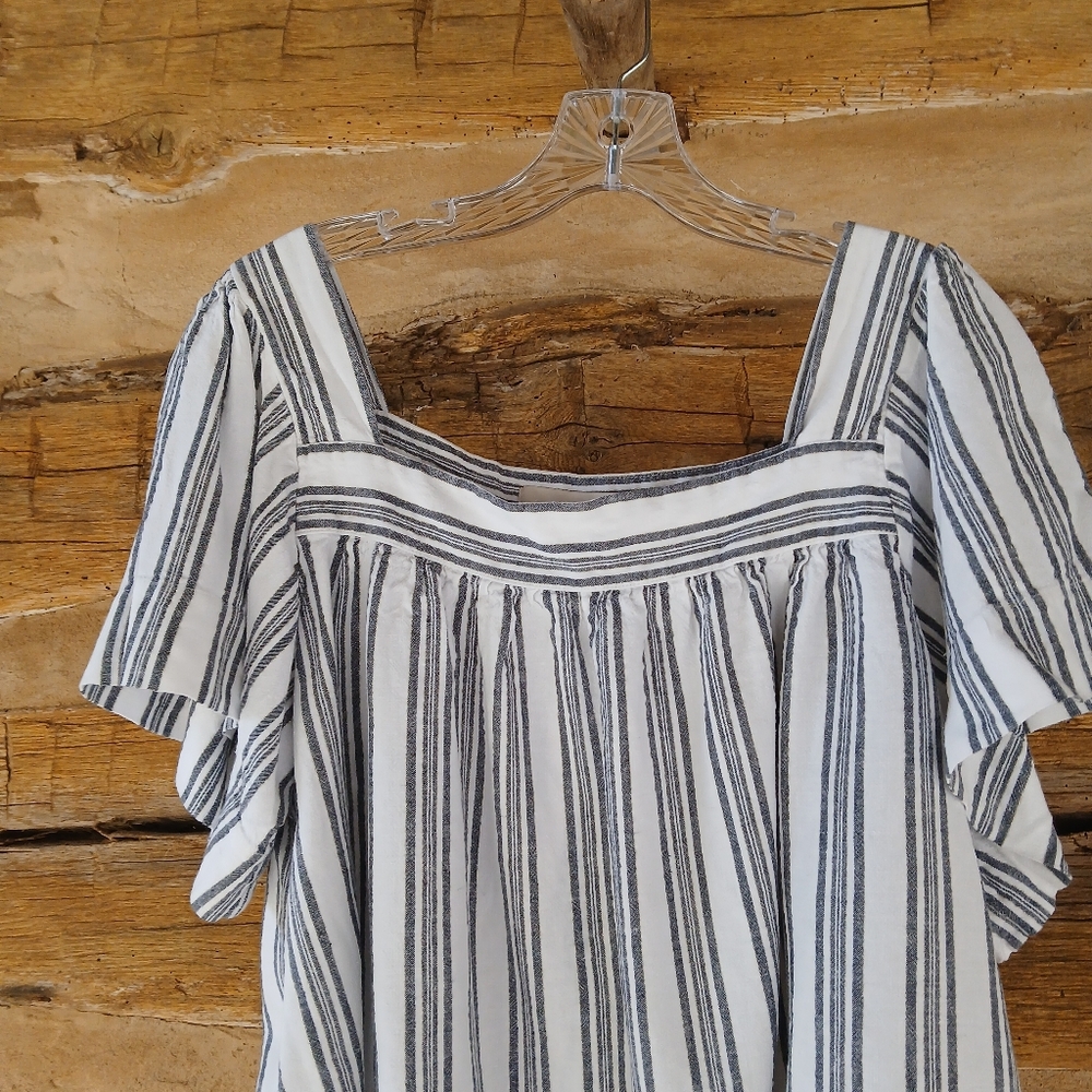 LOFT Black & White Striped Flutter Sleeve Blouse XL - Picture 2 of 8